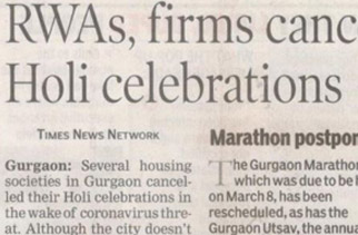 RWA, firms cancel Holi celebrations