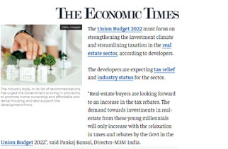 Real estate sector expects tax relief, industry status from Union Budget 2022